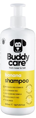 Banana Dog Shampoo från Buddycare – djuprengörande schampo för hundar – fruktig doft – med aloe vera och Pro-Vitamin B5 (500 ml)