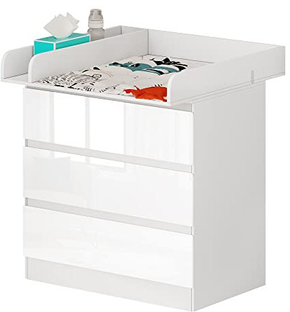 WOLTU Baby Changing Unit with 3 Drawers, Changing Table, Chest of Drawers Dresser for Bedroom Nursery, MDF+Particleboard, White