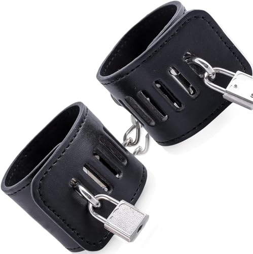Handschellen für Sexspiele 25cm Breite 5.5cm Fesseln & Bondage Schwarz BDSM Fesseln Sex Handschellen Handfesseln für Frau Sex Kunstleder handcuffs sex für hände FOPS B03