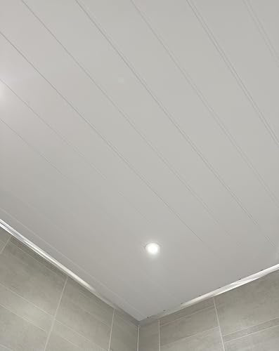 Matt White Twin Embedded PVC Ceiling Panels Bathroom Cladding Shower Wet Wall (12 Panels)