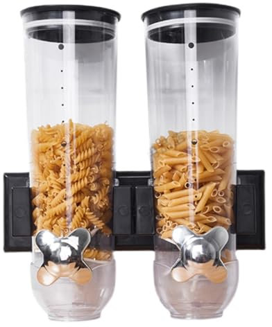 Wall Mount Dry Goods Dispensers - Cereal Triple Container, Grid Grain Storage Bin| Indispensable Cereal Triple Dry-Food Container, Kitchen Storage Organizer for Food Nuts Flour Maker, (Black, Silver)