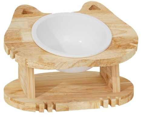 Erhöhter Katzennapf aus Holz – Verhindern Sie Erbrechen | 15° geneigter erhöhter Katzenfutternapf | Ergonomische Futternäpfe aus Holz | Keramikschalen geeignet für Katzen und Welpen