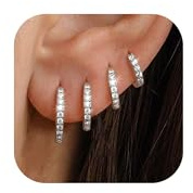 Roheafer 3–4 par 925 sterling silver örhängen set för kvinnor 18K förgyllda Stud Huggie örhängen set för flera piercing, allergivänliga små silverhoop örhängen stack för känsliga örhängen, 6 mm