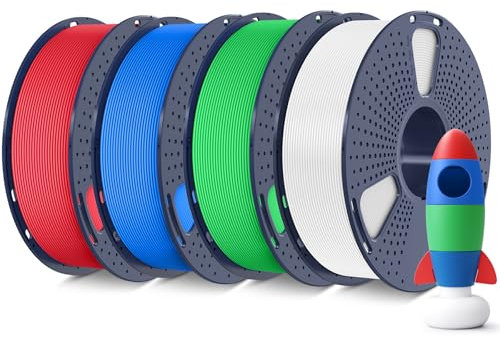 SUNLU 4KG Matte PLA Filament 1.75mm Set, 3D Drucker Filament mit Matter Oberfläche, Neatly Wound PLA Filament, Einfach zu Bedienen, 1KG/Spule, 4-Pack, Weiß+Grün+Blau+Rot