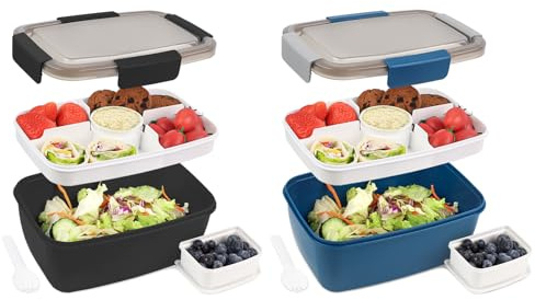 Bugucat Lunchbox Erwachsene 2000ML 2 Set,Auslaufsichere Brotdose Bento Box mit Fächern für Kinder,Salatbehälter Salatbox to Go mit Gabel,Brotdose Frühstücksbox für Schule
