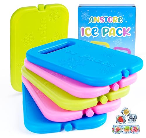 Anstore 6 Pain de Glace 16x11x1,5cm, 200ml Blocs de Congélation avec Poignée de Transport pour Refroidissement et Transport des Aliments, Boissons, 3 Couleurs Accumulateur de Froid Réutilisables