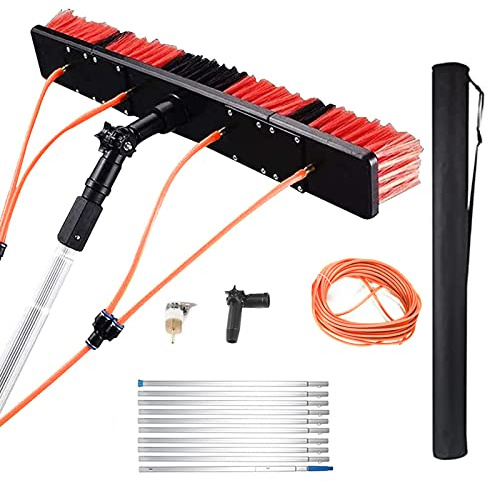 Photovoltaic Panel Cleaning Tool, 5~10M Adjustable Window Cleaning Pole, Water Fed Telescopic Brush, Solar Panel Spray Washer, Cleaning Broom with 35/55cm 180° Rotatable Brush Head (10, 35cm)