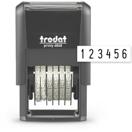 Trodat Printy 4846 P4 Self-Inking Number Stamp - 6 Bands of Numbers and Symbols, Height 4 mm, Black Ink
