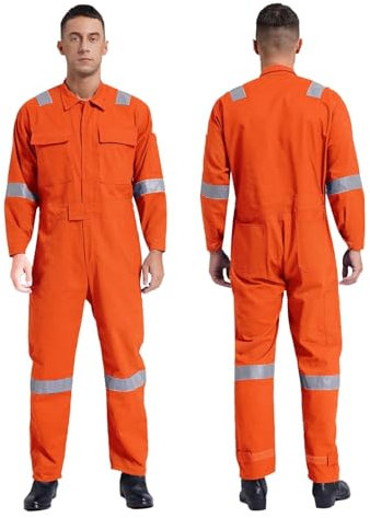 HKYBCF Salopette Anti-poussière, Salopette de Travail en Coton, Uniformes d'atelier réfléchissants à Poches Multiples, Combinaison Une pièce(Orange,4XL 190)