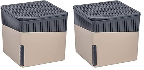 WENKO Raumentfeuchter Cube, Luftentfeuchter reduziert Schimmel & Gerüche, Auffangschale mit 500 g Granulatblock nachfüllbar, fasst bis zu 800 ml Feuchtigkeit, 13 x 13 x 13 cm, Beige (Packung mit 2)