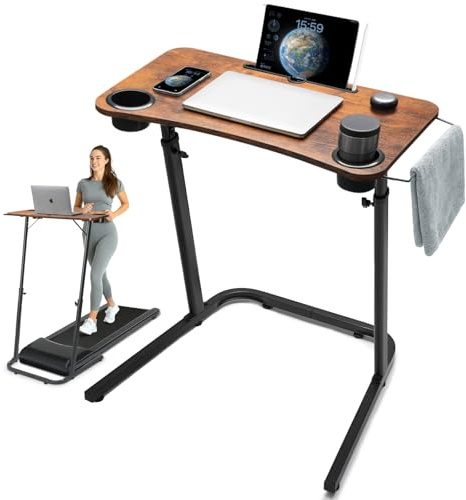 HOMELYM Treadmill Desk, Small Standing Desk for Walking Pad, 30-47 Inch Adjustable Height Walking Pad Stand for Treadmill, Portable Standing Table for Bike and Home Office Work - Brown