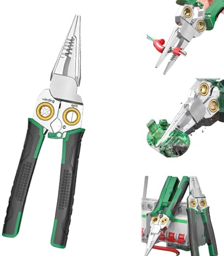7 In 1 Wire Stripper, Multifunctional Wire Stripper Crimper Cable Cutter Pliers, Professional Electrical Wire Stripping Tool, Multipurpose Wire Stripper for Electrical Cable Cutting (Green)
