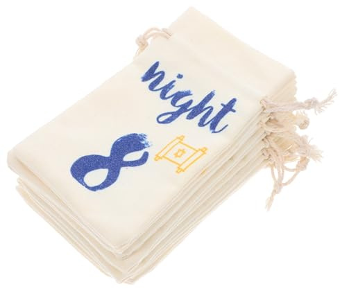 FRCOLOR 8 Stück Teiliges Hanukkah Geschenkbeutel mit Kordelzug Wiederverwendbare Canvas Geschenktaschen Mittelgroße Party Favor Pouches mit Elegantem und Festlichem Druck Nachhaltig und