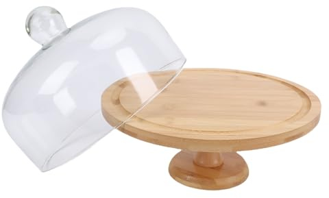 Luqeeg Wood Cake Stand with Lid, 12 In Large Stand with Dome Lid, Multi Functional Serving Platter Large Glass Cake Dome Cover for Cheese, Chips Dips, Nachos, Fruit Platter