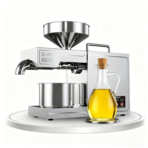 QianCruxtacy Automatic Oil Press Machine,Prensa Eléctrica para Aceite De Acero Inoxidable,para Uso Doméstico Comercial,Admite Múltiples Semillas:Aguacate,Lino,Ricino,Perilla,Canola,Girasol