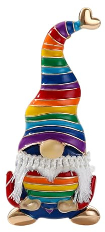 Rainbow Santa Claus Gnome Christmas Cute Ornament Brooch Pin for Women Girls Dangling Yarn Beard Enamel Cartoon Lapel Pins Dress Suit Backpack Clothes Accessories Brooches Novelty Xmas Holiday Jewelry