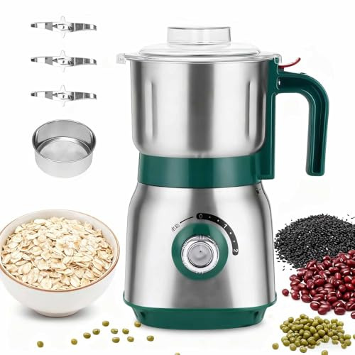 Molino Eléctrico de Especias y Café, Molino de Hierbas y Frutos Secos de 500W Para Cocina con Cuchillas de Acero Inoxidable y Pantalla Filtrante, Ajuste de 3 Velocidades Para Moler Medicina China
