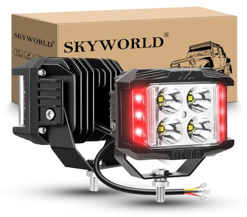 SKYWORLD 2 x LED-arbetsstrålkastare, 10 cm 35 W 3 500 LM stroboskopisk kub ledstång 12 V 24 V spotlights spotlight arbetsljus för 4 x 4 offroad bil lastbil SUV ATV traktor, vit röd