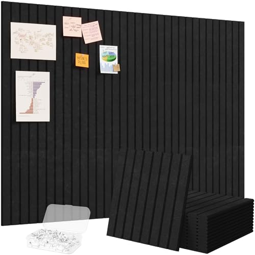 Lifewit 120 x 90 cm Anslagstavla i Filt Självhäftande, 12-Pack Alternativ till Anslagstavla Kork, Vision Board Meddelandetavla med 50 Häftstift för Kontor, Kök och Barnrum, Djupsvart