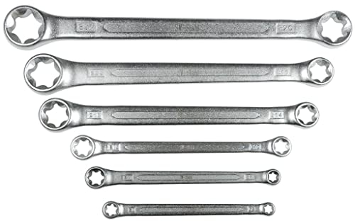 SW-Stahl 01560L Doppelringschlüssel-Satz E-Profil, E6-E24, 6-tlg. I Schraubenschlüssel für Torx-Schrauben I Außen-TX Stern I Ringschlüssel-Set I Ringschraubenschlüssel I Doppel-Schraubenschlüssel