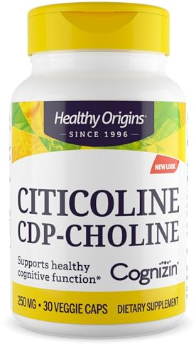 Healthy Origins Cognizin (Citicoline), 250 mg - Brain Supplement for Memory with Citicoline CDP Choline - Non-GMO, Vegan & Gluten-Free Supplement - 30 Veggie Capsules