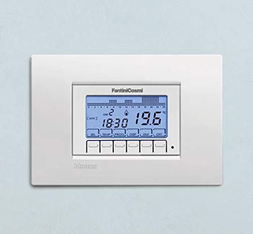 Fantini Cosmi CH143A - Cronotermostato settimanale da incasso universale a 230V, Bianco/Nero/Argento