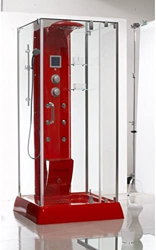 Cabina HIDROMASAJE HIDROSAUNA Apolo Cuadrada 100x100 con Vapor BAÑO Turco Panel Control TACTIL (Rojo)