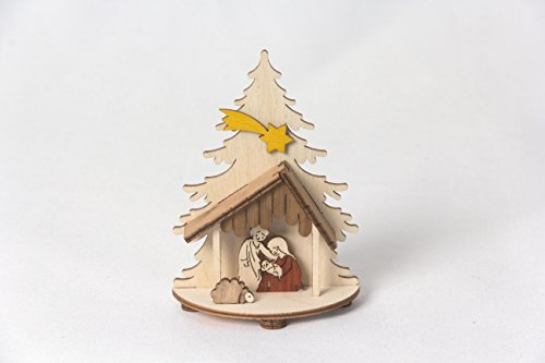 Kuhnert Motivsockel - mit aufgesetztem Edelholzfunier - Krippe - Maße: 7,5 x 4 x 11 cm - Made in Germany