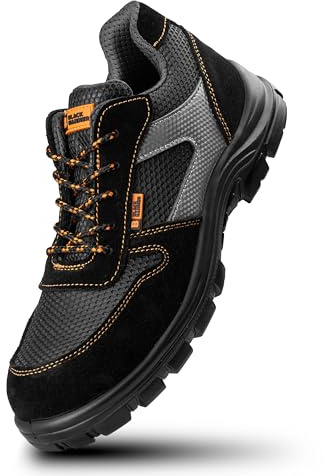 Black Hammer Composite Toe Cap Safety Trainers Metal Free Lightweight Work Shoes for Men Utility Construction Footwear with Midsole Protection Suede Leather Perfect for Everyday Use 1997 Black (10 UK)