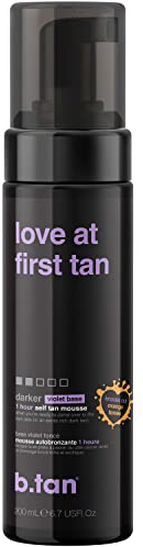 b.tan Violet Self Tanning Mousse | Love At First Tan - Dark, 1 Hour Instant Express Bronzing Foam, No Fake Tan Smell, Best Tinted Sunless Tanner, Face & Body, Australian Glow, No Orange Tones, 200ml