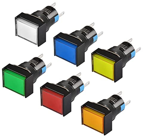 Heschen 16mm Rechteck Druckknopfschalter, Verriegelungstyp, 1NO 1NC, Rot, Blau, Gelb, Weiß, Grün, Orange, 220V LED-Lampe