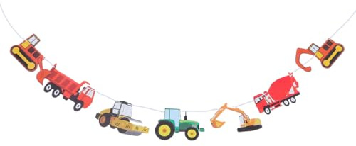 Amosfun Bagger Girlande Für Kindergeburtstag Baustellen-Motto Mit Excavator Transport Fahrzeug 7 Fahrzeuge Papierbanner Party Deko
