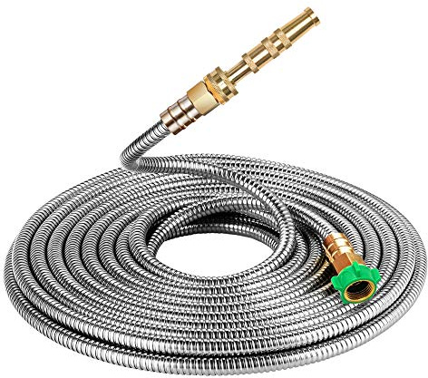 BEAULIFE 304 Stainless Steel Metal Garden Hose 50 Feet with Brass Garden Hose Nozzle Flexible, Portable & Lightweight Kink Free Garden Water Outdoor Hose