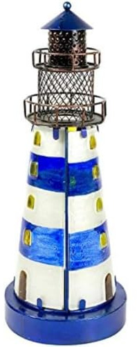 Stained Glass Lighthouse Tealight Holder, Blue, 32cm