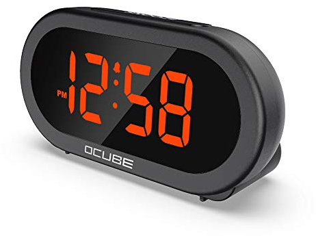 OCUBE Digital Alarm Clock, Bedside Clock with 5 Optional Alarm Sounds, 0-100% Dimmer, Adjustable Alarm Volume, Easy to Use, USB Charger, Big Digit Display, Snooze, 12/24Hr, Mains Powered(Black)