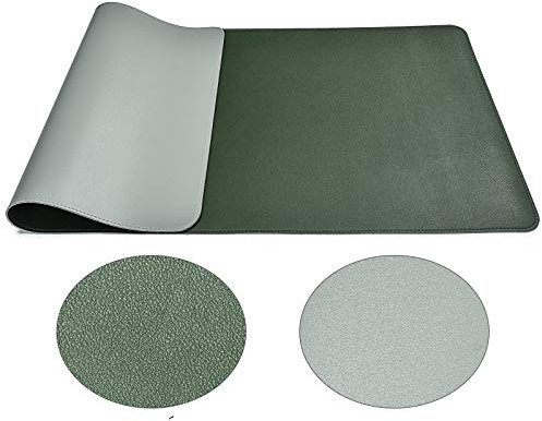 Schreibtischunterlage Doppelseitiges Multifunktionales, Wasserdichter Schreibtischmattenschutz, Ledertisch zum Schreiben, Großes Schreibtischpad für Tastatur und Maus(90 * 43cm, grün-silber)
