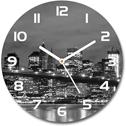 Tulup Glasuhr ⌀ 30cm - weißen Zeigern - Wanduhr Wandkunst Bild Gehärtetem Glas Uhr Echtglas Küche Wohnzimmer - Manhattan New York