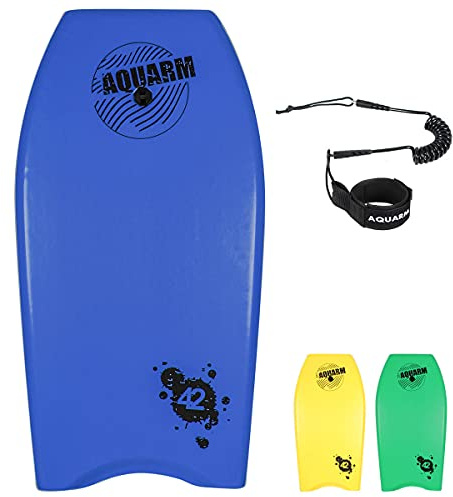 AQUARM Bodyboard with Wrist Leash, 33-inch/37-inch/42-inch Lightweight Body Board with EPS Core and High-Speed Slick Bottom Surface, Perfect Surfing for Kids Teens and Adults (Blue)