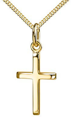 JEVELION Ketten-Anhänger Kreuz-Anhänger 585 Gold Gold-Kreuz für Damen, Herren und Kinder mit abgeflachten Kanten als 14 Karat mit Schmuck-Etui und Kette 45 cm