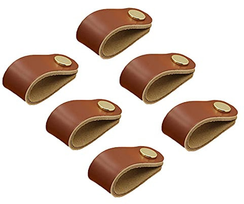 6Pcs Ledergriffe Möbel,Ledergriffe,Griffe Möbel Leder Knöpfe Leder Möbels | Ledergriffes für Möbels,Schubladenknöpfe Leders,Öbelgriff Ledergriff mit Schrauben,für Schranktür Wohnkultur (Braun)