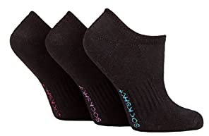 SockShop Ladies Half Cushioned Bamboo No Show Socks Pack of 3 Black 4-8 Ladies