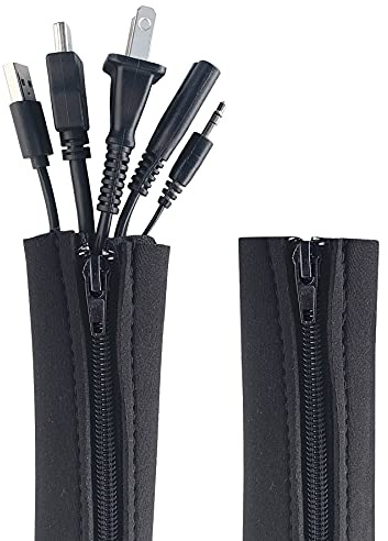 Zipper Cable Sleeve by Wrap-It Storage - 36 x 4 (2-Pack) Black - Cord Organizer and Cable Protector for Desk, Computer, TV Cord Management to Hide and Cover Wire and Extension Cables
