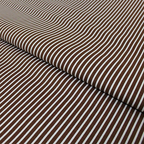 Stoff Braun Weiß gestreift Baumwolle Meterware – 100% Baumwolle, Streifenmuster – 145 cm breit, 140 g/m2 – Streifen Stoff für Bekleidung, Bettwäsche, Kissen, Vorhänge & Deko