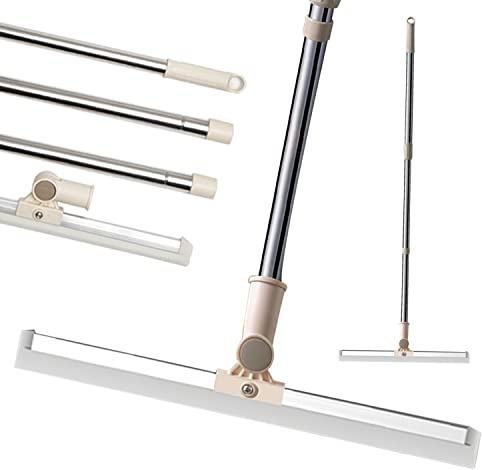 Floor Squeegee 65 Long Handles Adjustable Telescopic Pole Heavy Duty Broom 20 Apply to Shower Bathroom Kitchen Home Garage Tile Pet Hair Fur Floor Marble Glass Door Window Cleaning
