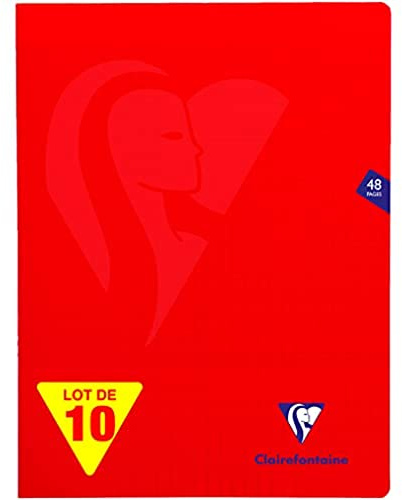 Clairefontaine 333311C - Packung mit 10 Heften Mimesys DIN A4+, 24x32cm, 24 Blatt Französische Lineatur, 90g, Einband PP, Rot, 1 Pack