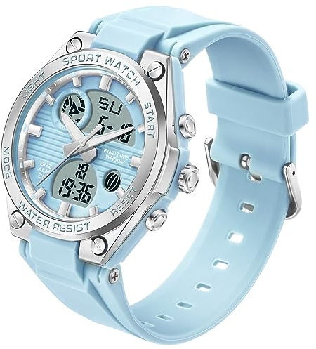 findtime Montre de sport numérique pour femme avec double heure, date, rétro-éclairage, semaine, alarme, chronomètre