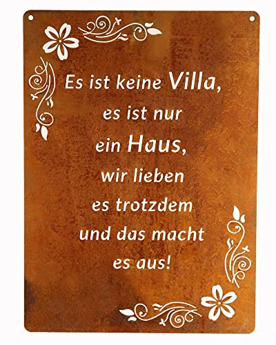 Schild Spruchtafel rostiges Gartenschild Edelrost Rost zum hängen Gartendeko 29x21cm, Es ist keine Villa