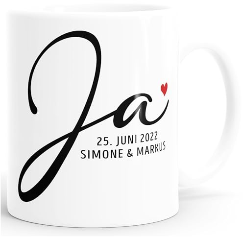 SpecialMe® personalisierte Kaffee-Tasse Geschenk Hochzeit Hochzeitstag Namen und Datum Herz Hochzeitsgeschenk Weiss standard