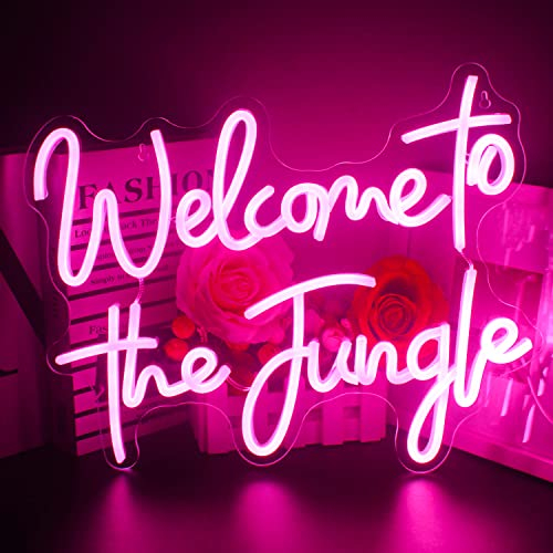 Looklight Welcome to the Jungle Neonschild rosa LED-Leuchtreklame Buchstabe Jungle Neonlicht für Wanddekoration USB-Leuchtschild für Schlafzimmer Home Bar Fenster Garten Hochzeit Party