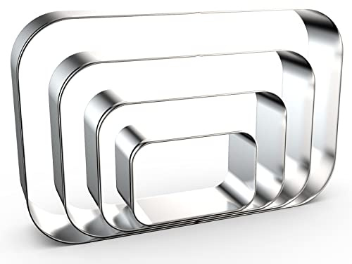 Rounded Rectangle Plaque Cookie Cutter Geometric Set for Baking - 5 Inch, 4 Inch, 3 Inch, 2 Inch - Geometric Frame Plaque Cookie Cutters Shapes Molds - Stainless Steel
